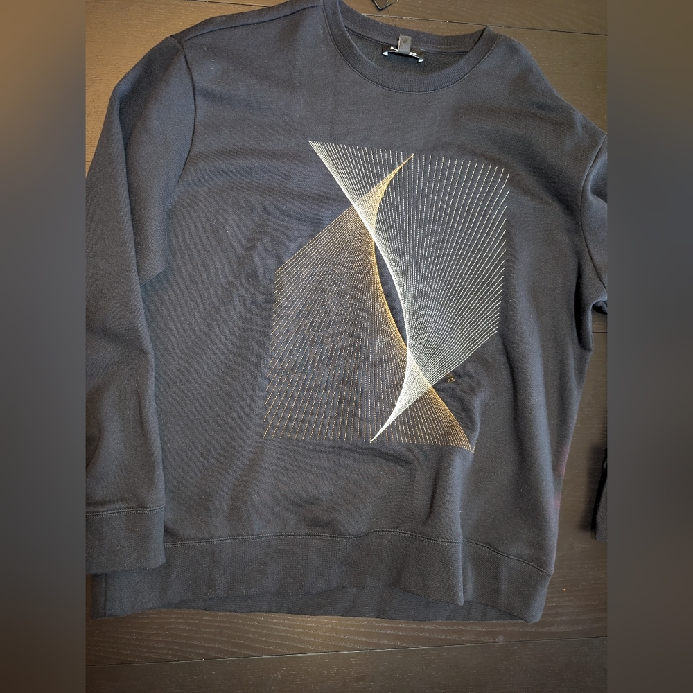 New Men's Dark Gray Crewneck Sweater with Abstract Design